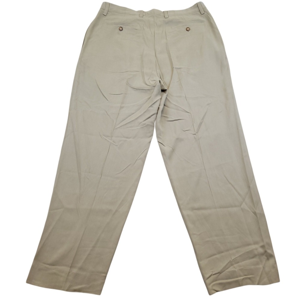 VTG Mens Tommy Bahama Pants Beige 36x30 Herringbone 100% Silk Pleated Relaxed - Picture 3 of 5